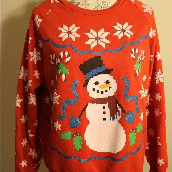 New Christmas sparkly snowman red sweater - Picture 2 of 5